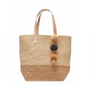 Mar Y Sol Montauk Sand Colorblock Raffia Handmade Tote Bag - MSRP $165.00